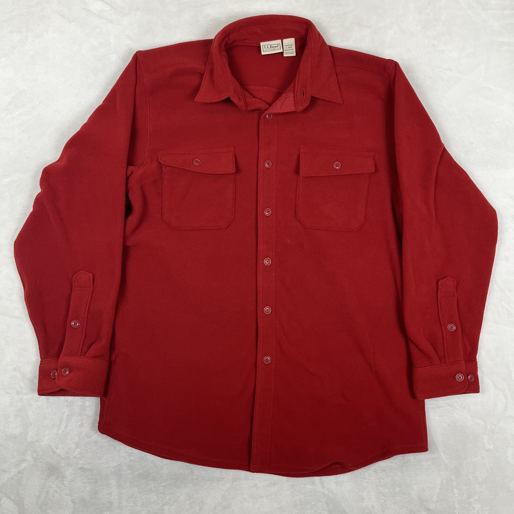 L.L. Bean Shirt Mens Large Red Fleece Long Sleeve Button Front Casual Outdoor
